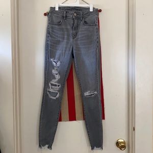 Grey with white distress skinny jeans